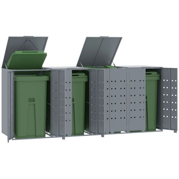 vidaXL Mülltonnenbox für 4 Tonnen Grau 276x79x117 cm Stahl, 3279989