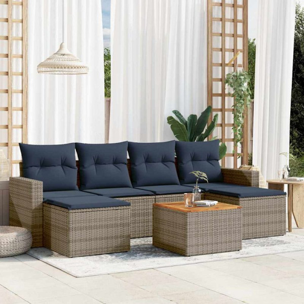vidaXL 7-teiliges Gartensofa-Set mit Kissen, grau, Polyrattan, 3256579