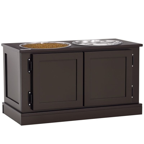 PawHut Futterstation Erhöhte Futternäpfe, inklusive Stauraum, 60 cm x 30 cm x 34 cm, Braun + Silber, D08-035V00CF