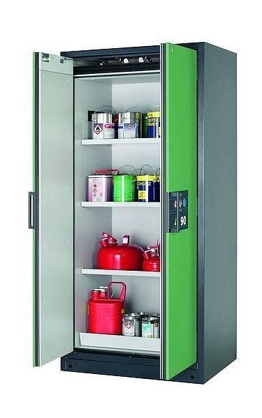 asecos Sicherheitsschrank Q-CLASSIC-90, Q90.195.090 in resedagrün RAL 6011 mit 3x Fachboden (Stahlblech), 30041-048-30043