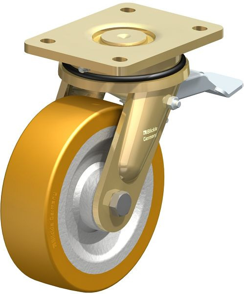 Blickle LS-SETH 160K-ST Stahlgeschweißte Schwerlast-Lenkrolle, schwere Drehkranz-Ausführung mit Feststeller, Blickle Extrathane®, Hellbraun, 51813