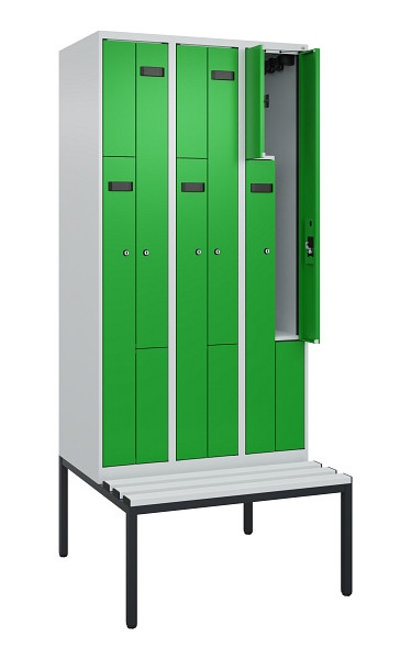 C+P Z-Spind Evolo PLUS, 6 Fächer, 2120x900x815mm, 7035/6037, Zylinderschloss, Material Sitzfläche Kunststoff, Sitzbank, 0490537-306 S10092