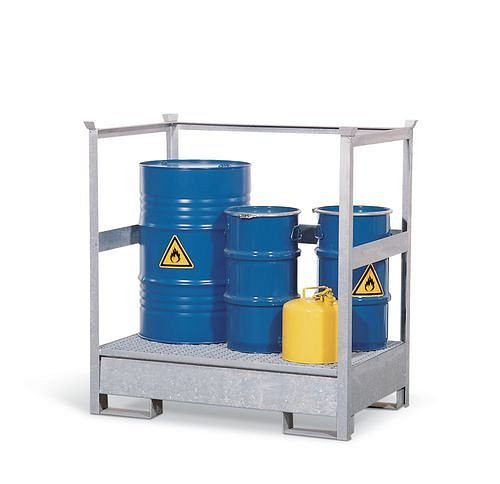 DENIOS Gefahrstoffstation 2 P2-P aus Stahl, verzinkt, für 2 Fässer à 200 Liter, mit Rahmen, 128291