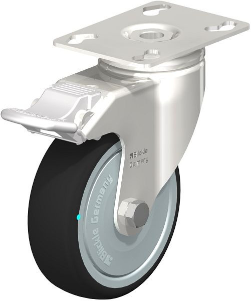 Blickle LKPXA-PATH 101KD-FI-FK Edelstahl-Apparate-Lenkrolle mit Anschraubplatte & Feststeller, Thermoplastisches Polyurethan, Grau, 760875