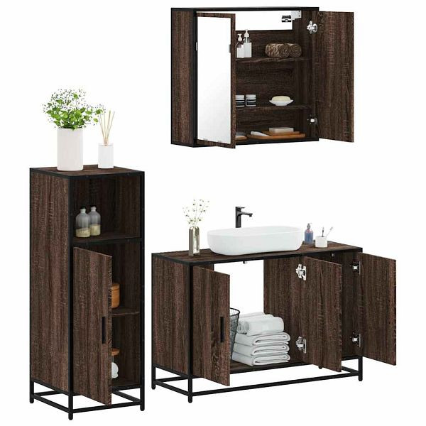 vidaXL 3-tlg. Badmöbel-Set Braun Eichen-Optik Holzwerkstoff, 3300954