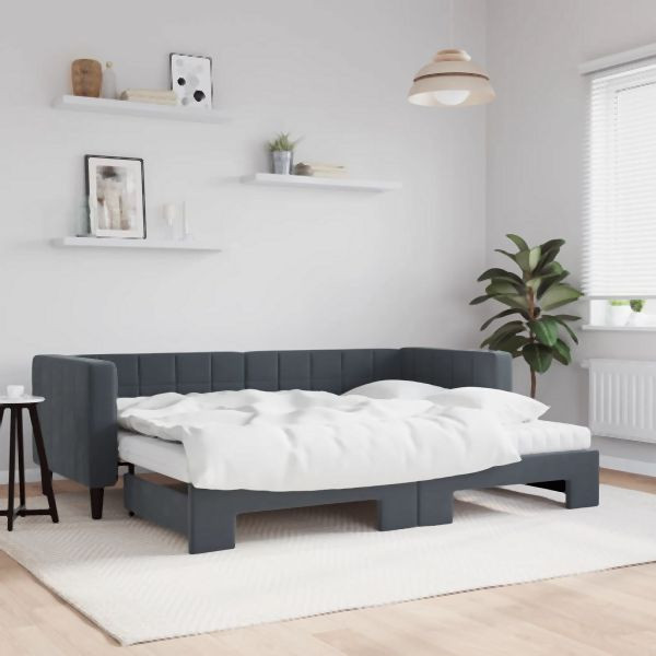 vidaXL Tagesbett Ausziehbar mit Matratzen Dunkelgrau 80x200 cm Samt, 3196709