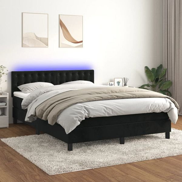 vidaXL Boxspringbett mit Matratze & LED Schwarz 140x200 cm Samt, 3134647