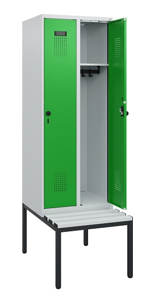 C+P Spind Evolo PLUS, 2 Abteile, 1950x600x815mm, 7035/6037, Drehriegel, Sitzfläche Kunststoff, Sitzbank, 0490505-20 S10065