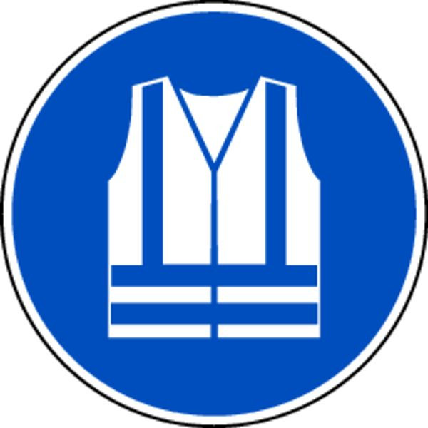 Schilder Klar Gebotszeichen Warnweste benutzen DIN EN ISO 7010, M015, 200 mm Folie selbstklebend, 1420/62