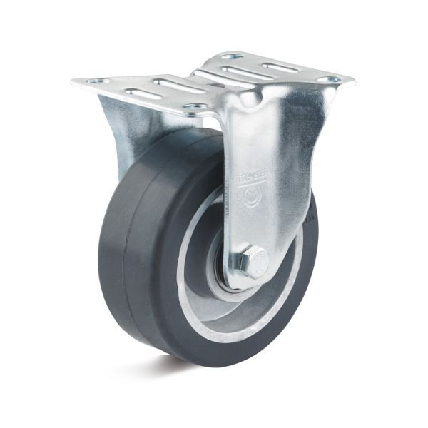 Torwegge Elastik-Vollgummi Bockrolle, Tragfähigkeit 120 kg, Rad-Ø 80 mm, Radbreite 38 mm, Bauhöhe Gehäuse 60 mm, Gesamtbauhöhe 100 mm, 0029687