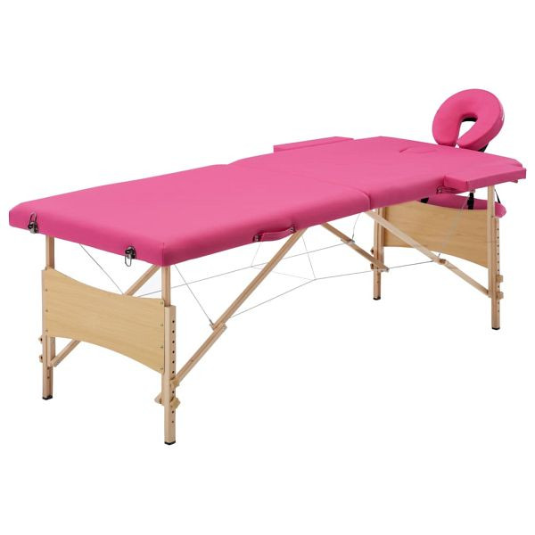 vidaXL Massageliege Klappbar 2-Zonen mit Holzgestell Rosa, 110185