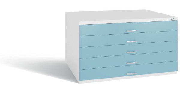 C+P Schubladenschrank Serie 7100_7200, H760xB1350xT960 mm, Weiß/Horizontblau, 7201-100 S10309