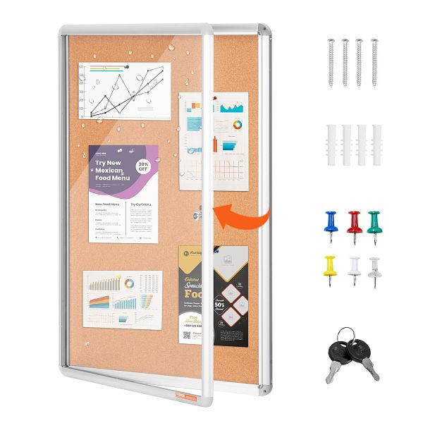 VEVOR 60x90cm Wandtafel Korktafel Pinnwand Memoboard Pinnboard Geschlossen, RMB36X24WLBKUYH3DV0