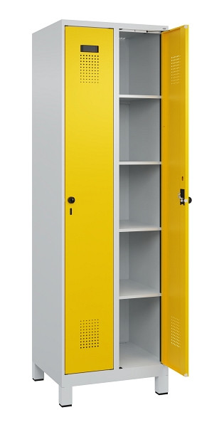 C+P Wäsche-Spind Evolo PLUS, mit Füßen, 2 Abteile, 1950x600x500mm, 7035/1023, Verschluss Drehriegel, Ablageböden 8, 049010-20B S10001