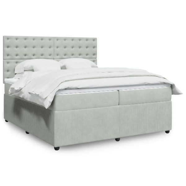 vidaXL Boxspringbett mit Matratze Hellgrau 200x200 cm Samt, 3294742