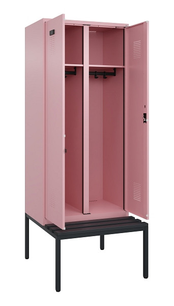 C+P Schwarz-Weiß-Spind Evolo PLUS, Bank, 2 Abteile, 2120x800x815mm, 3015/3015, Zylinderschloss, Sitzfläche Kunststoff, Sitzbank, 0490527-22 S10104