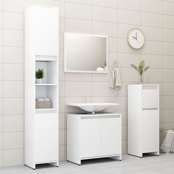 vidaXL 4-teilig Badmöbel-Set Weiß Holzwerkstoff, 3056889