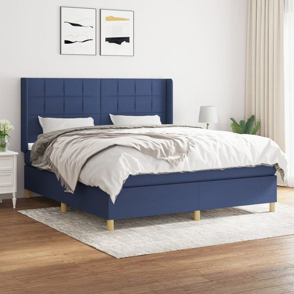 vidaXL Boxspringbett mit Matratze Blau 160x200 cm Stoff, 3132007