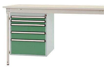 Manuflex Gehäuse-Unterbau stationär, Nutzhöhe 500 mm mit 5 Schubfächer, für Tischtiefe 800 mm, Resedagrün, ZB4852.6011