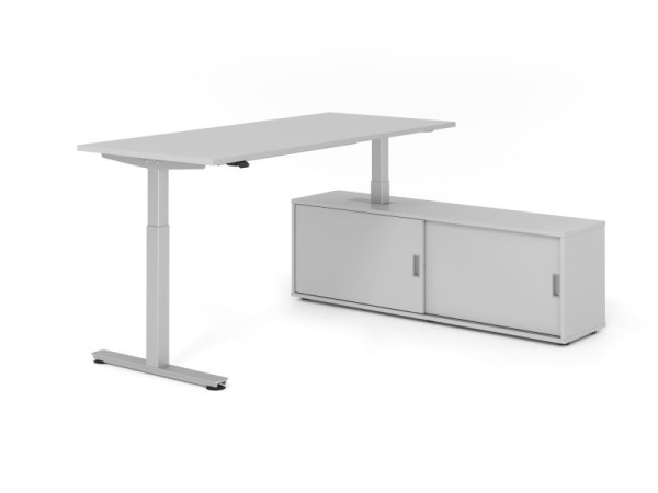 Hammerbacher Schreibtisch XMST19, 180x80cm, Platte: Grau, T-Fuß Gestell Silber, Höhe: 71 - 120 cm, Grau / Grau, VXMST19SB/5/S/5/5