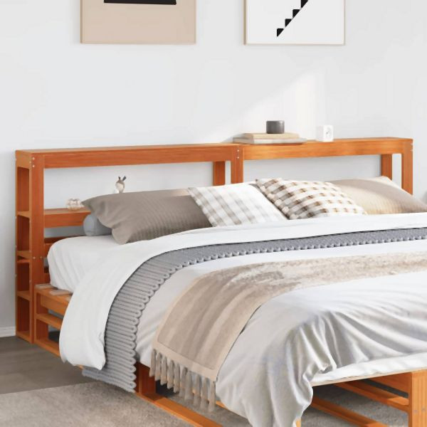 vidaXL Kopfteil mit Ablagen Wachsbraun 200 cm Massivholz Kiefer, 850874