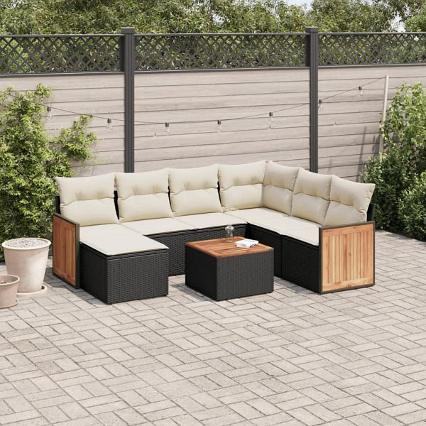 vidaXL 8-teilig Garten-Sofagarnitur mit Kissen Schwarz Poly Rattan, 3227890