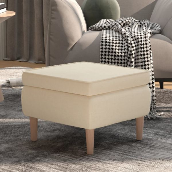 vidaXL Hocker mit Holzbeinen Creme Stoff, Abmessungen: 52 x 52 x 42 cm (B x T x H), 329455