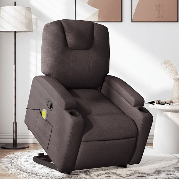 vidaXL Massagesessel mit Aufstehhilfe Dunkelbraun Stoff, 3204385