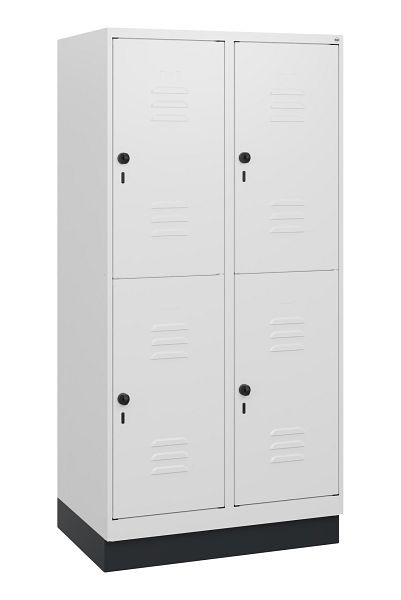 C+P Doppelstöckiger Spind Classic PLUS, Sockel, 2 Abteile, 1630x800x500mm, 9016/9016, Drehriegel, 0803205-22 S10014