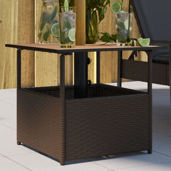 vidaXL Gartentisch mit Schirmloch Braun 55x55x46,5 cm Poly Rattan, 364118