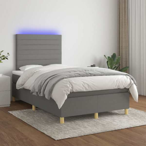 vidaXL Boxspringbett mit Matratze & LED Dunkelgrau 120x200 cm Stoff, 3135502