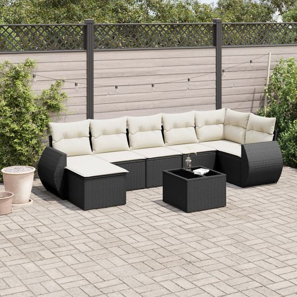 vidaXL 8-teilig Garten-Sofagarnitur mit Kissen Schwarz Poly Rattan, 3221685