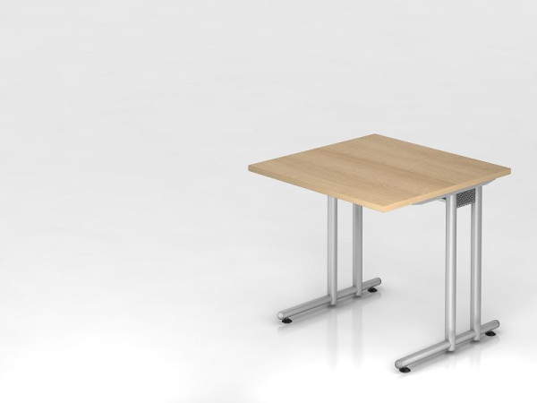 Hammerbacher Schreibtisch C-Fuß 80x80cm Eiche/Silber, Arbeitshöhe 72 cm, VNS08/E/S