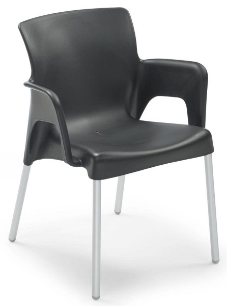 Deskin Schalenstuhl IBIZA, Sitzschale mit Armlehnen, Polypropylen, schwarz, Beine aluminumfarben mit Kunststoffgleitern, VE: 2 Stück, 294142