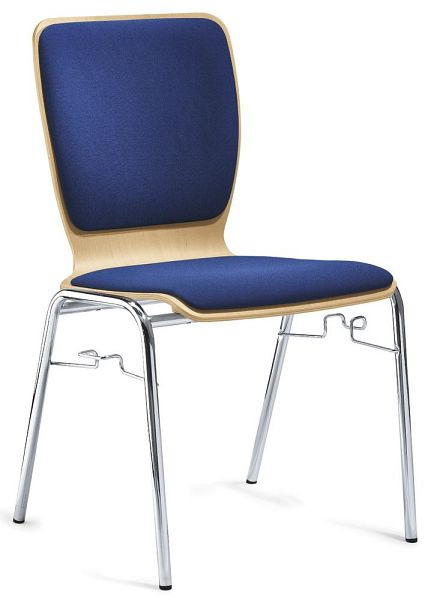Deskin Stapel-/Schalenstuhl JARA mit Reihenverbinder, 4-Fuß Gestell verchromt, Sitz- und Rückenpolster, Farbe blau, 346831