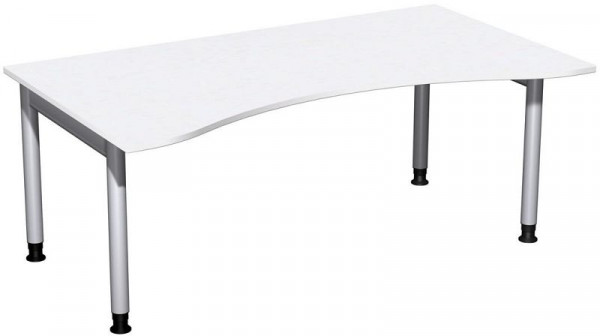 geramöbel Schreibtisch Ergonomieform höhenverstellbar, 1800x1000x680-820, Weiß/Silber, N-657337-WS