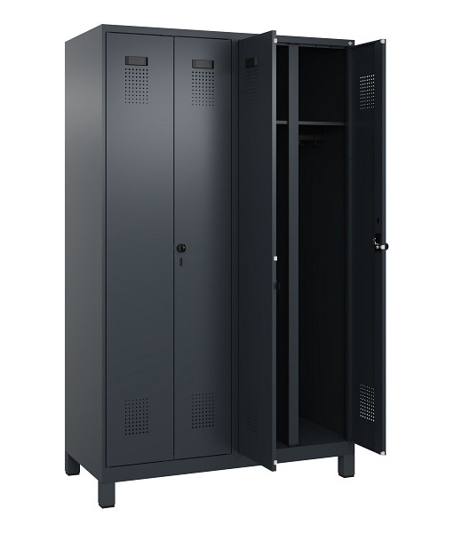 C+P Schwarz-Weiß-Spind Evolo PLUS, mit Füßen, 4 Abteile, 1950x1200x500mm, 7016/7016 Anthrazitgrau, Abteile 4, Abteilbreite 300 mm, 049012-40 S10016