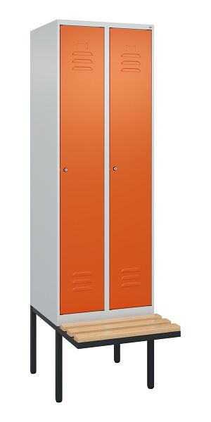 C+P Umkleidespind Classic PLUS, 2 Abteile, 2120x600x815mm, 7035/2004, Zylinderschlösser, Buche-Sitzleisten, 3 Doppel-Haken, 0800407-20 S10122