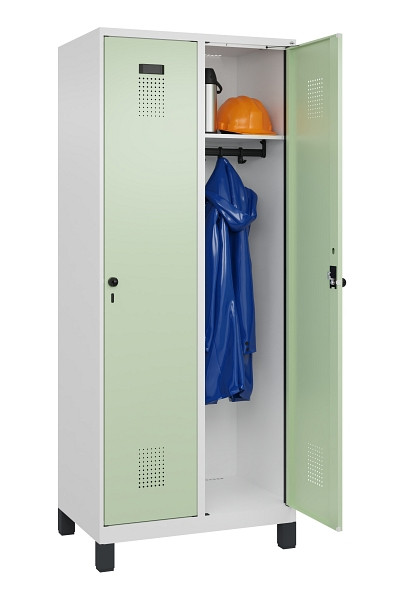 C+P Spind Evolo PLUS, mit Füßen, 2 Abteile, 1950x800x500mm, 9016/6019, Verschluss Drehriegel, Ablageböden 2, 049010-22 S10019