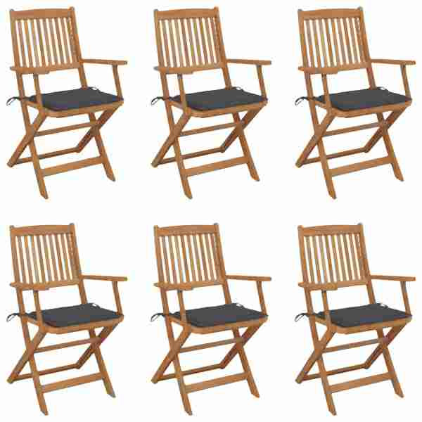 vidaXL Klappbare Gartenstühle 6 Stück mit Kissen Massivholz Akazie, 3074940