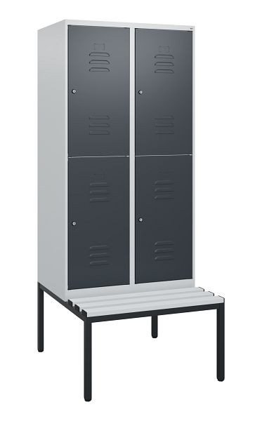 C+P Doppelstöckiger Spind Classic PLUS, 2 Abteile, 1950x800x815mm, 7035/7016, Zylinderschlösser, mit untergebauter Sitzbank, 0803505-22 S10072