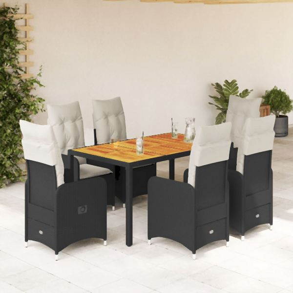 vidaXL 7-tlg. Garten-Bistro-Set mit Kissen Schwarz Poly Rattan, 3276980