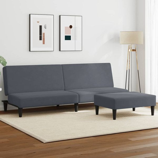 vidaXL Schlafsofa 2-Sitzer mit Fußhocker Dunkelgrau Samt, 3216232