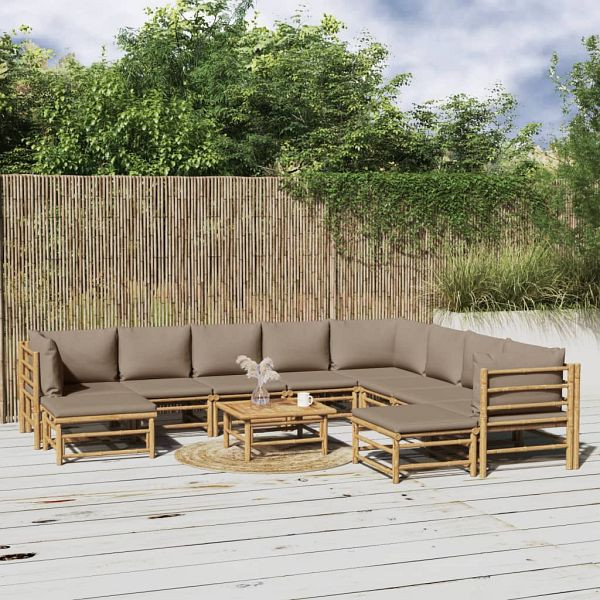 vidaXL 11-teilig Garten-Lounge-Set mit Kissen Taupe Bambus, 3155129