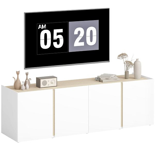 HOMCOM TV-Kommode für 65-Zoll, Fernseh-Schrank mit Soft-Close-Türen, anpassbare Regale, Kabellöcher, für Wohnzimmer, Weiß, 83B-416V90WT