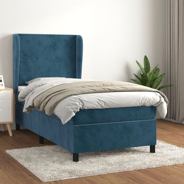 vidaXL Boxspringbett mit Matratze Dunkelblau 90x190 cm Samt, 3129067