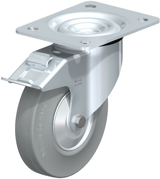 Blickle L-RD 140R-FI-VLI-FA Stahlblech-Lenkrolle, mittelschwere Ausführung, mit Anschraubplatte & Feststeller, Zweikomponenten-Vollgummi, Grau, 749503