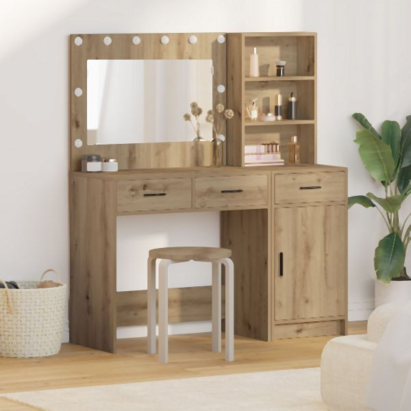 vidaXL 2-teiliges Schminktisch-Set mit LED Artisan Eichenholz Werkstoff, 3334271