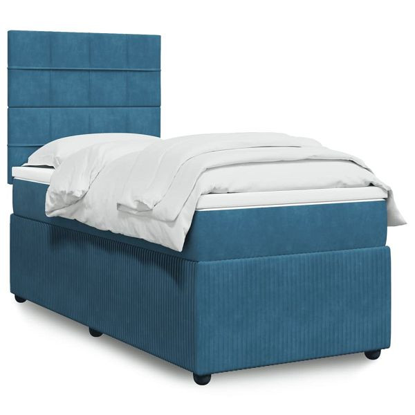 vidaXL Boxspringbett mit Matratze Dunkelblau 90x200 cm Samt, 3292242