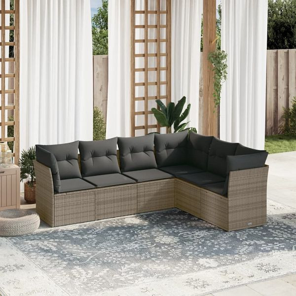 vidaXL 6-teilig Garten-Sofagarnitur mit Kissen Grau Poly Rattan, 3249519